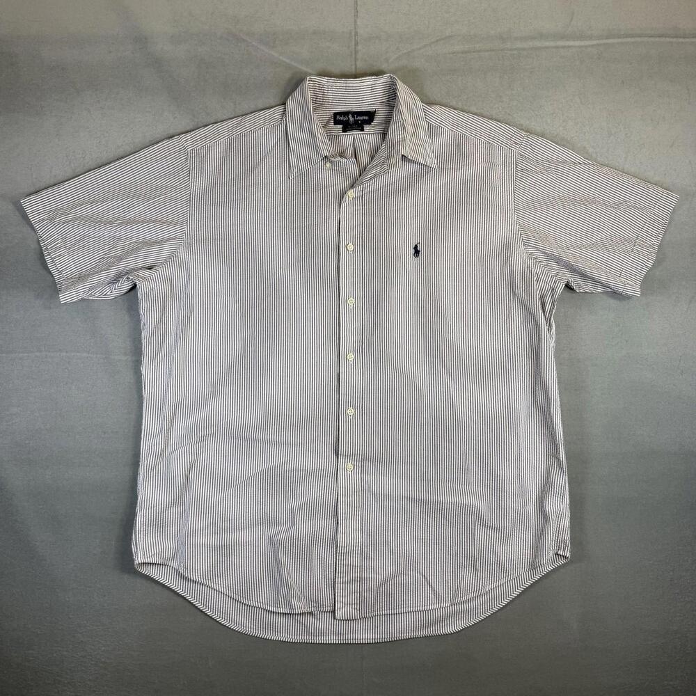 Ralph Lauren Seersucker Blake Shirt Mens XL White Blue Striped Pony Logo